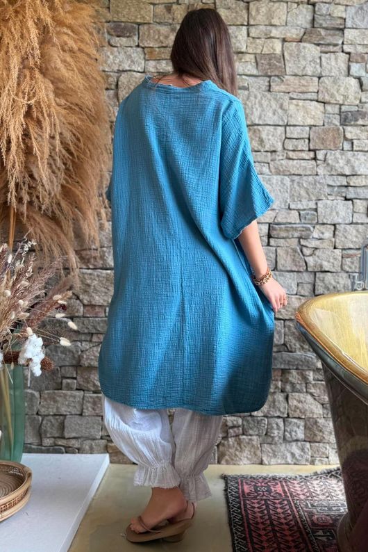Tasha Cushion Cotton Oversized Shirt Tunic Denim